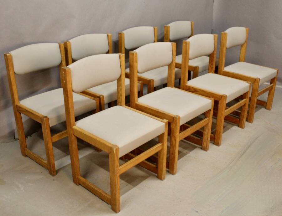 Set of 8 Brutalist Dining Chairs, 20th Century