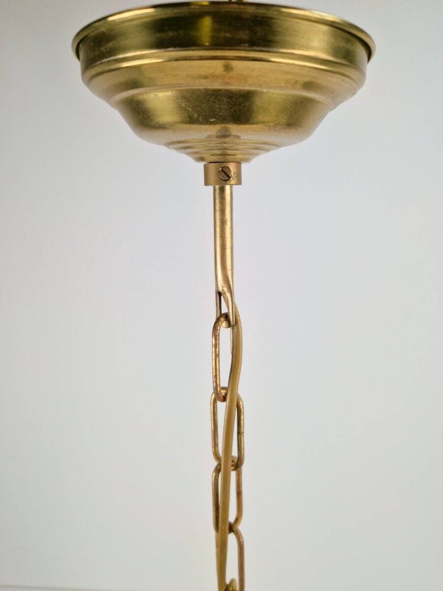 Vintage Brass and Mounted Glass Hundi Lantern Bell Lamp, 1950s