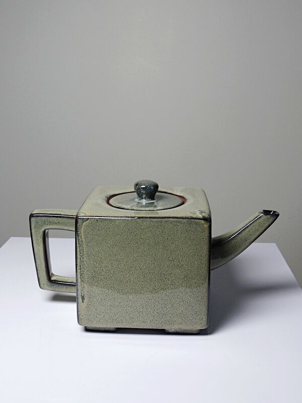 Service à thé chinois en terre cuite émaillée, théière et 4 tasses, années 1980