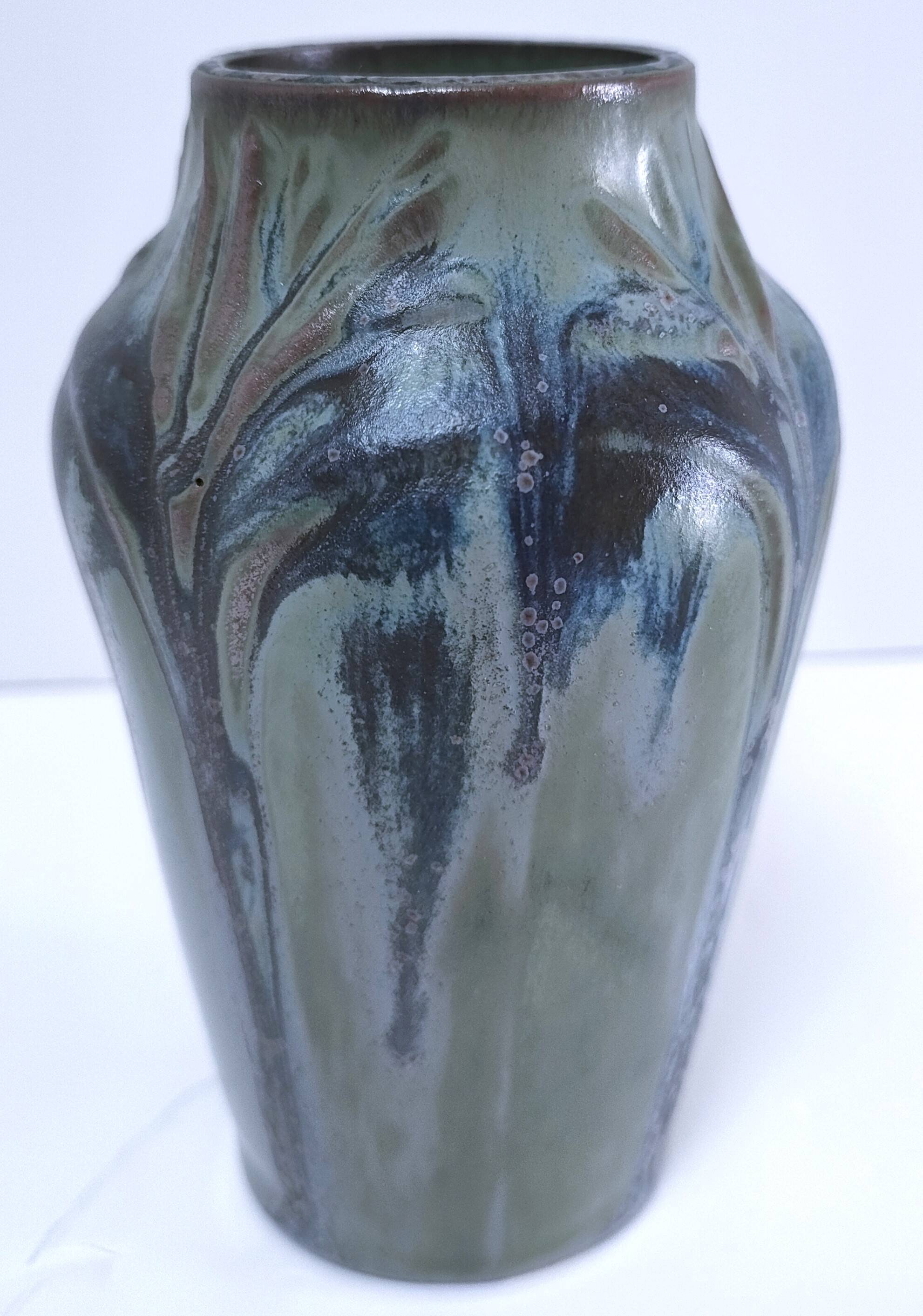 Denbac enameled stoneware vase signed 1930s