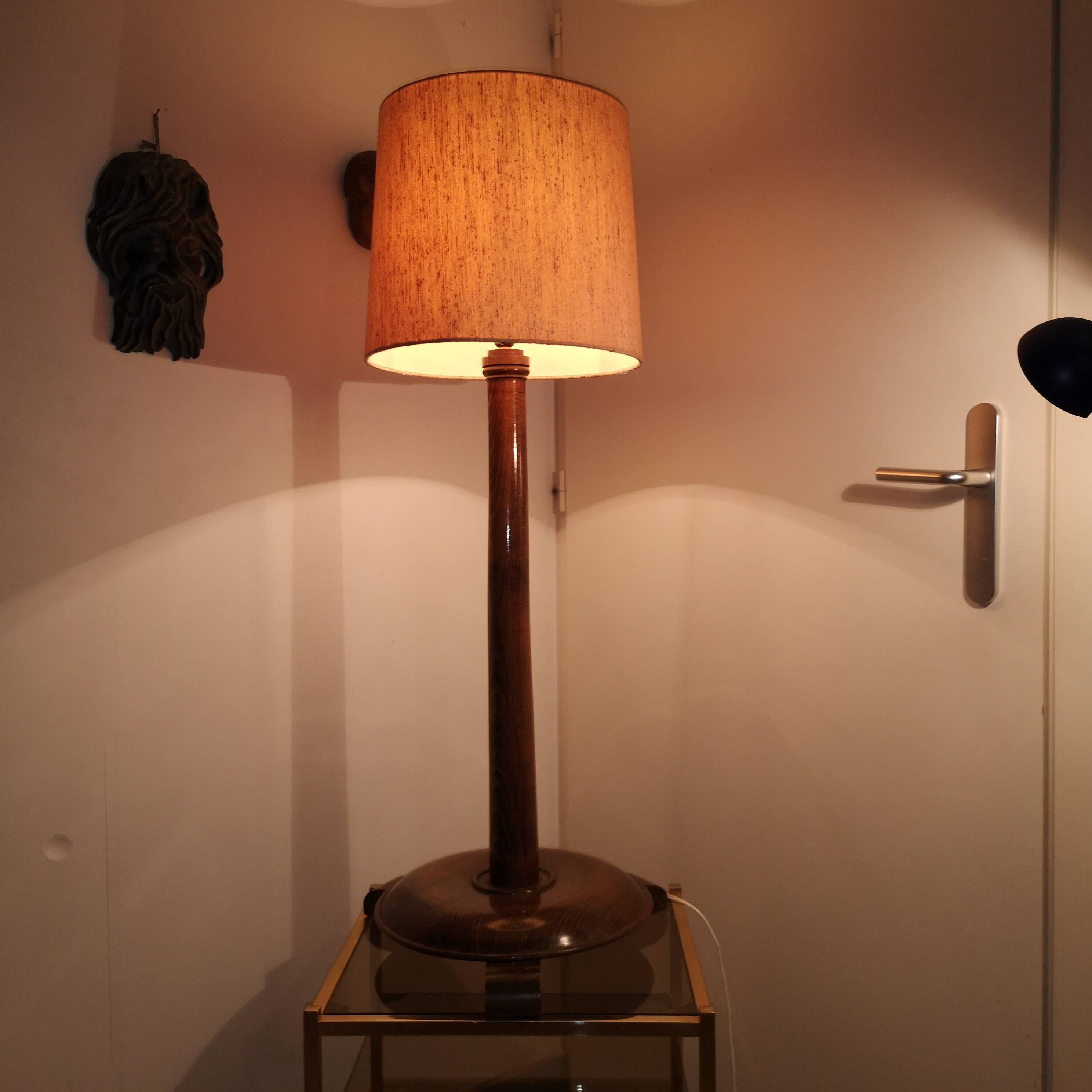 Large Art Deco floor lamp in oak by Charles Dudouyt, 105 cm