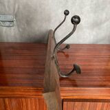 Ancien porte manteau bois + 2 patères double métal noir