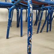 14 blue metal bistro chairs