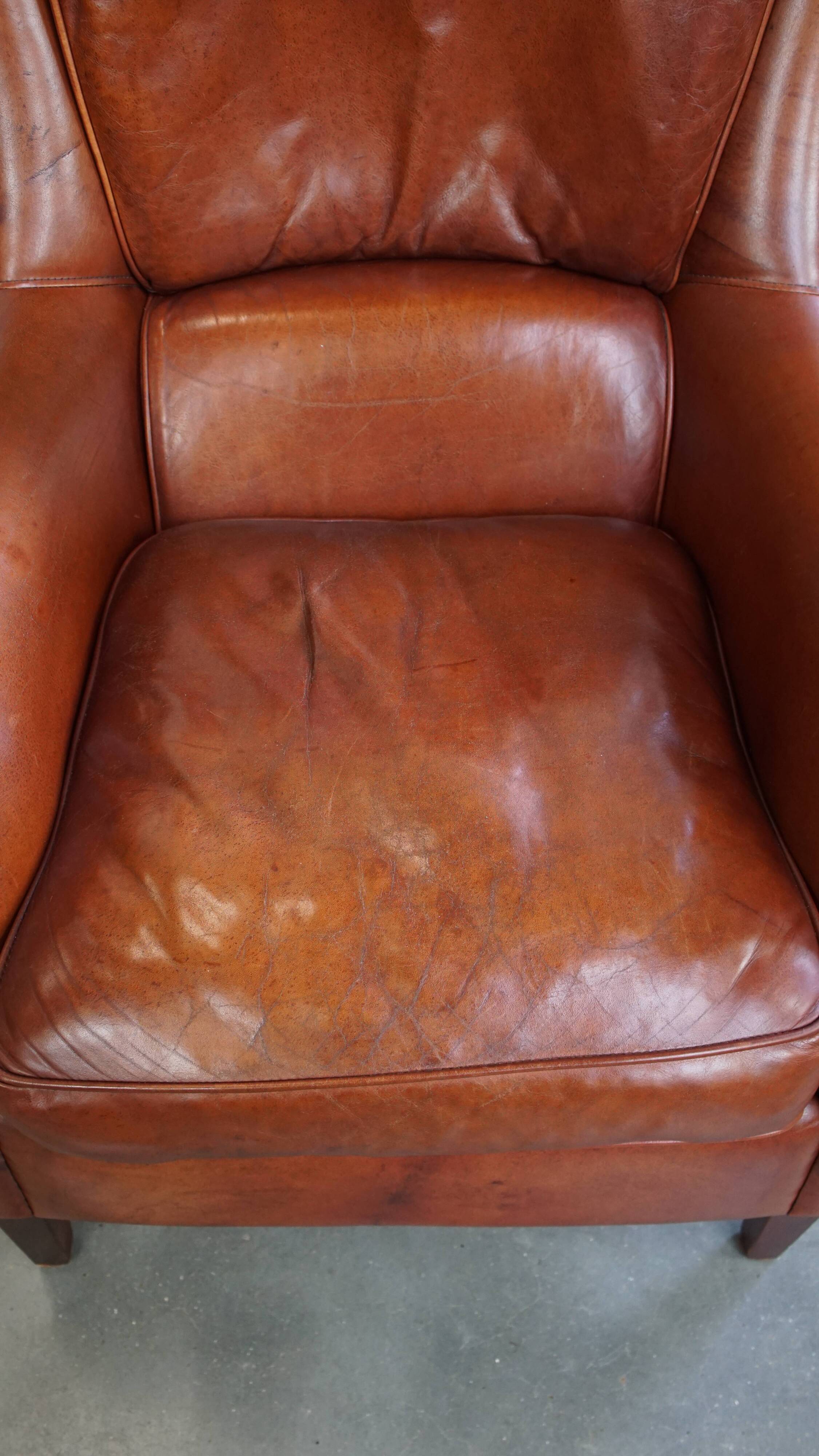 Armchair Made from Cognac-Colored Cowhide Leather