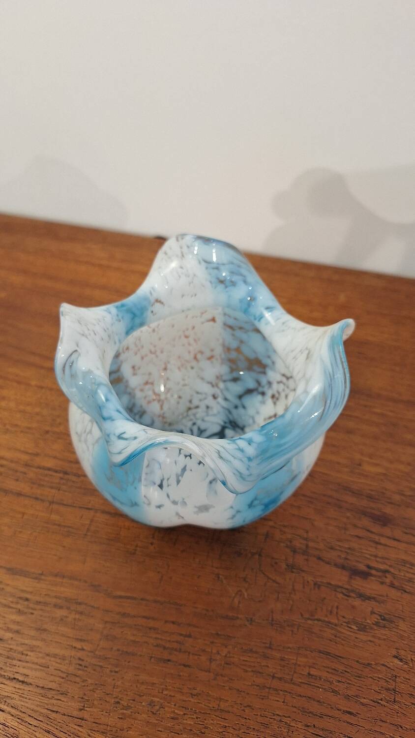 Blue and white glass paste vase