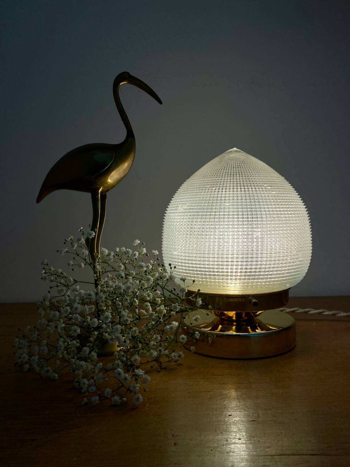 Vintage globe table lamp in holophane glass