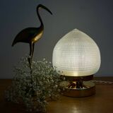 Lampe à poser globe vintage en verre holophane