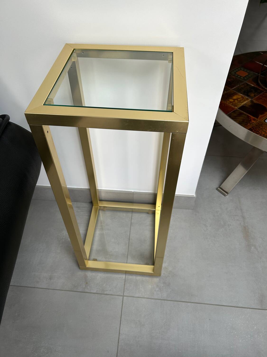 Console laiton et verre 1970 signée Pierre Vandel Paris