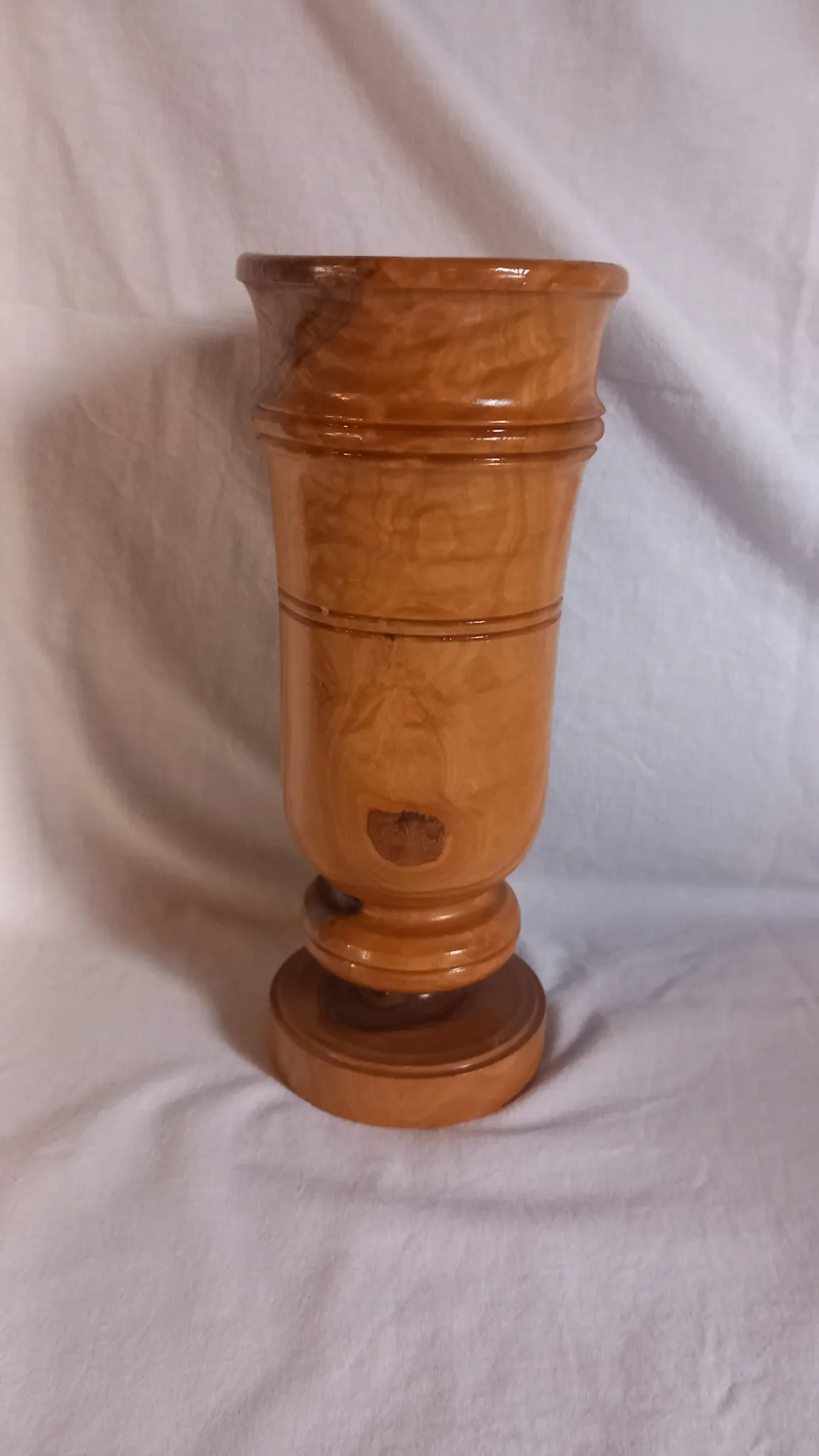 Vintage hand-turned solid olive wood vase – 1970s