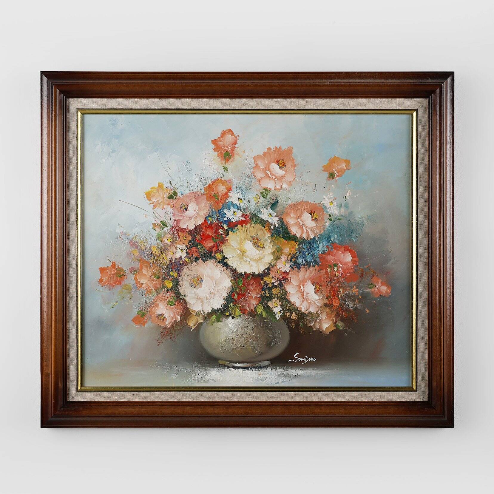 Edmond Sanders, Vase with Flowers, 1950s, Oil on Canvas, Framed