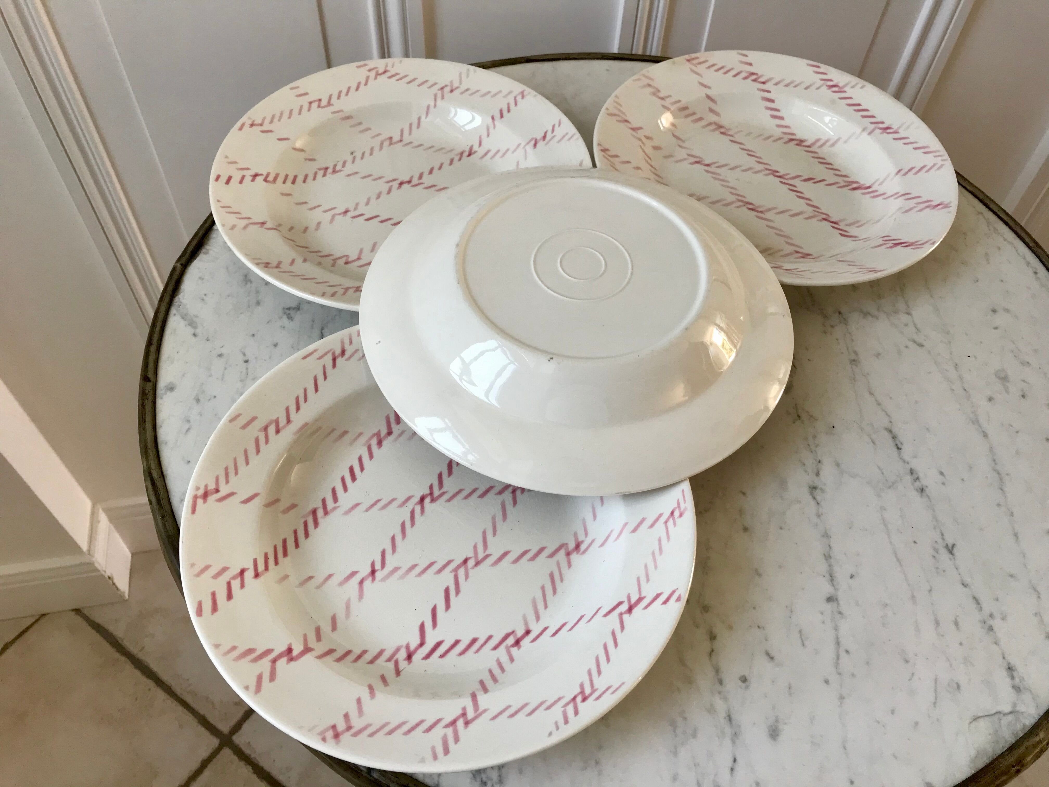 lot de 4 assiettes creuses Badonviller motif corde rose années 30