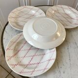 set of 4 hollow plates Badonviller pink rope pattern 30s