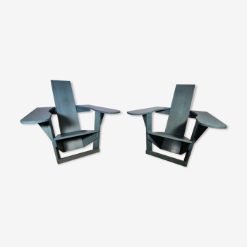 Pair of constructivist armchairs by Philippe Parent, circa 1980