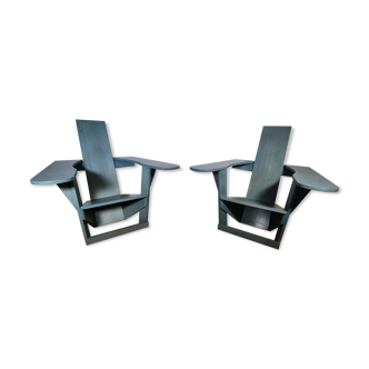 Pair of constructivist armchairs by Philippe Parent, circa 1980