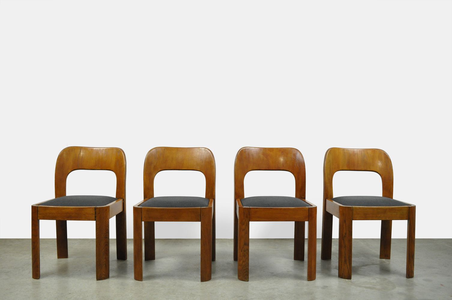 Vintage dining table set with plywood chairs and wooden table with slate inlay, 70s