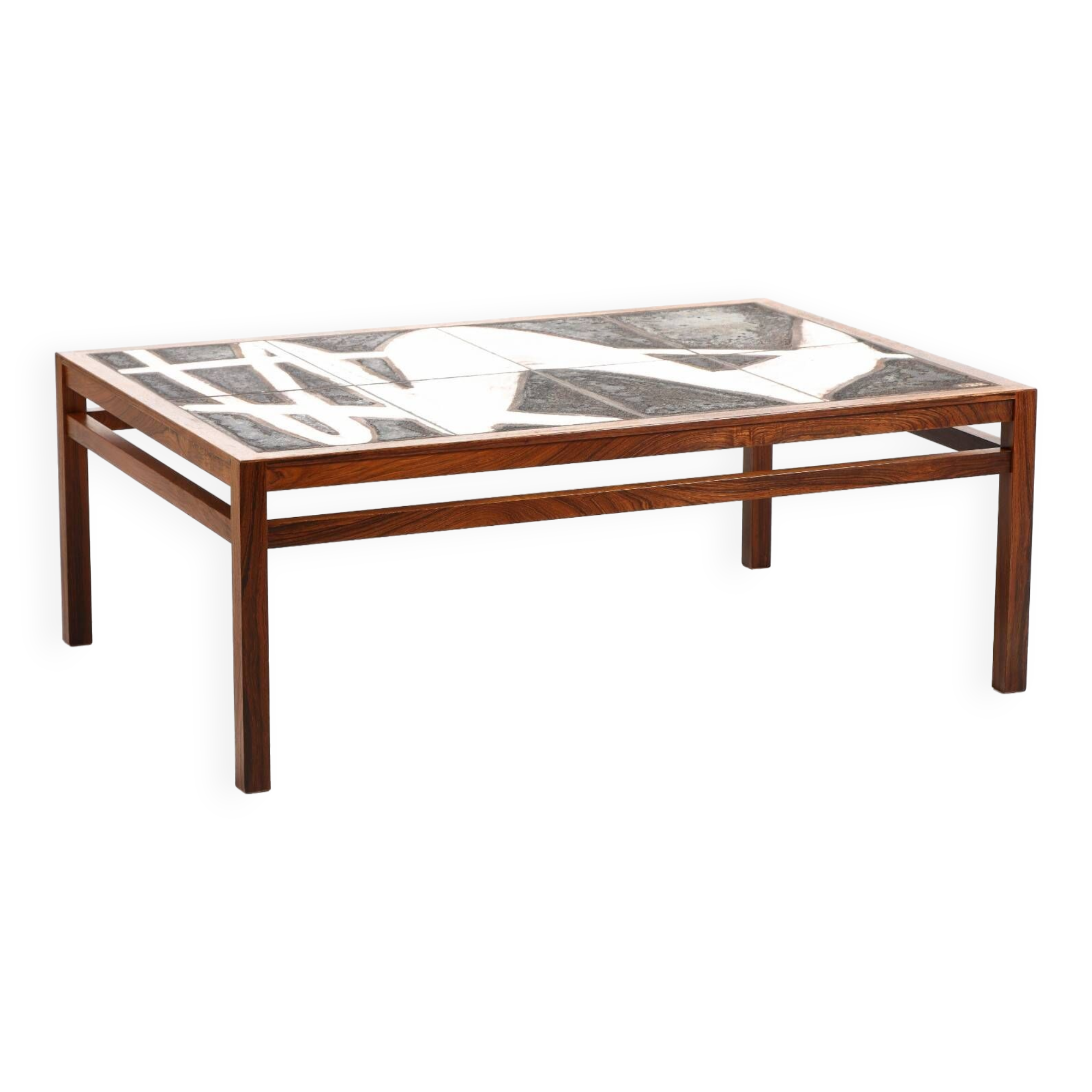 Large Scandinavian Coffee Table 1960, Ole Bjorn Krüger In Rosewood And Ceramic