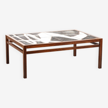 Grande Table Basse Scandinave 1960, Ole Bjorn Krüger En Palissandre Et Céramique