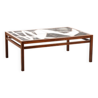 Grande Table Basse Scandinave 1960, Ole Bjorn Krüger En Palissandre Et Céramique