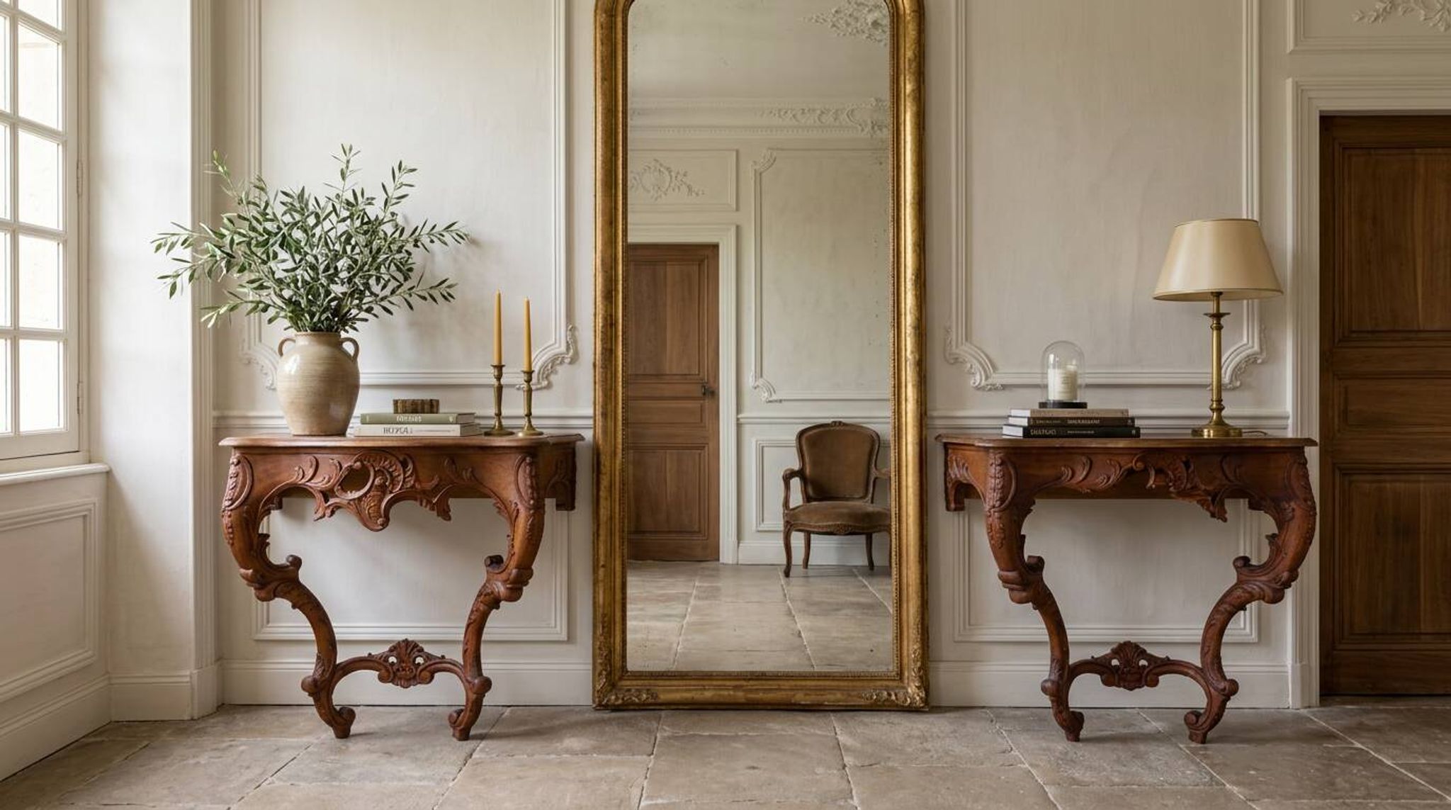Pair of carved wall consoles in Louis XV style