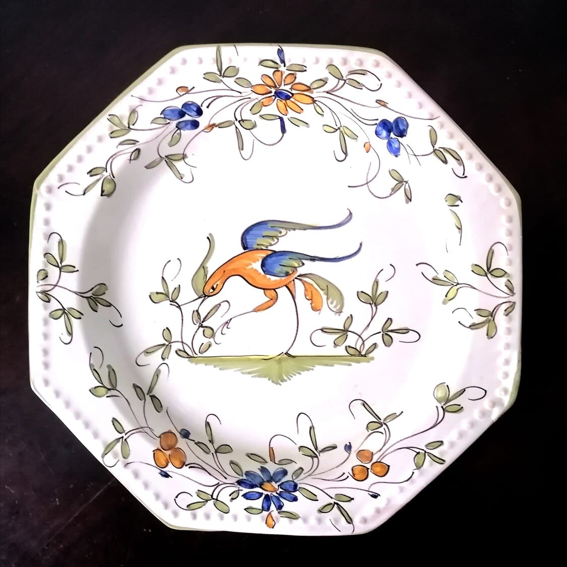 Octagonal plate faience Moustiers