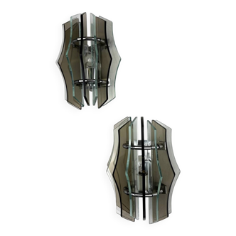 Pair of Veca wall lights, green & black Murano glass, Italy, circa 1970s