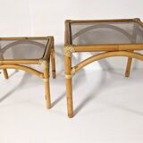 Two stackable rattan and bamboo Maugrion coffee tables
