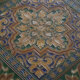 Modern Danish service table with turned spool legs and coloured tiles, 1950s.