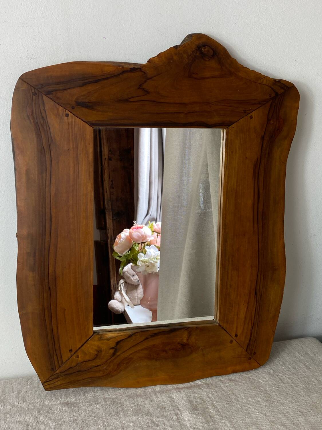 Vintage olive wood mirror in free form