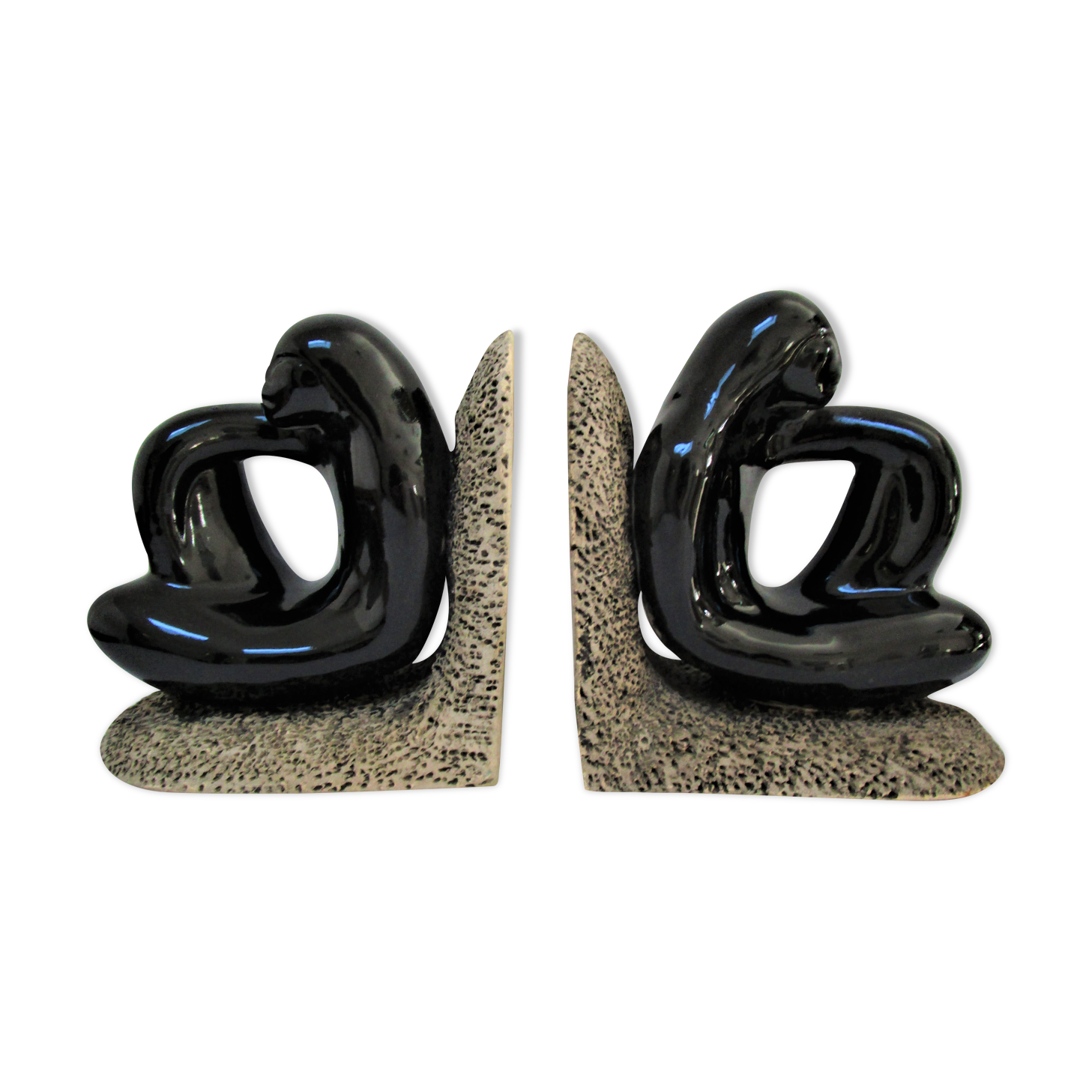 Pair of sculptural ceramic bookends design 70s