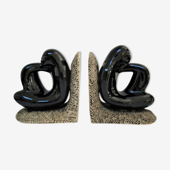 Pair of sculptural ceramic bookends design 70s