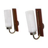 Pair of Scandinavian vintage teak and glass appliques