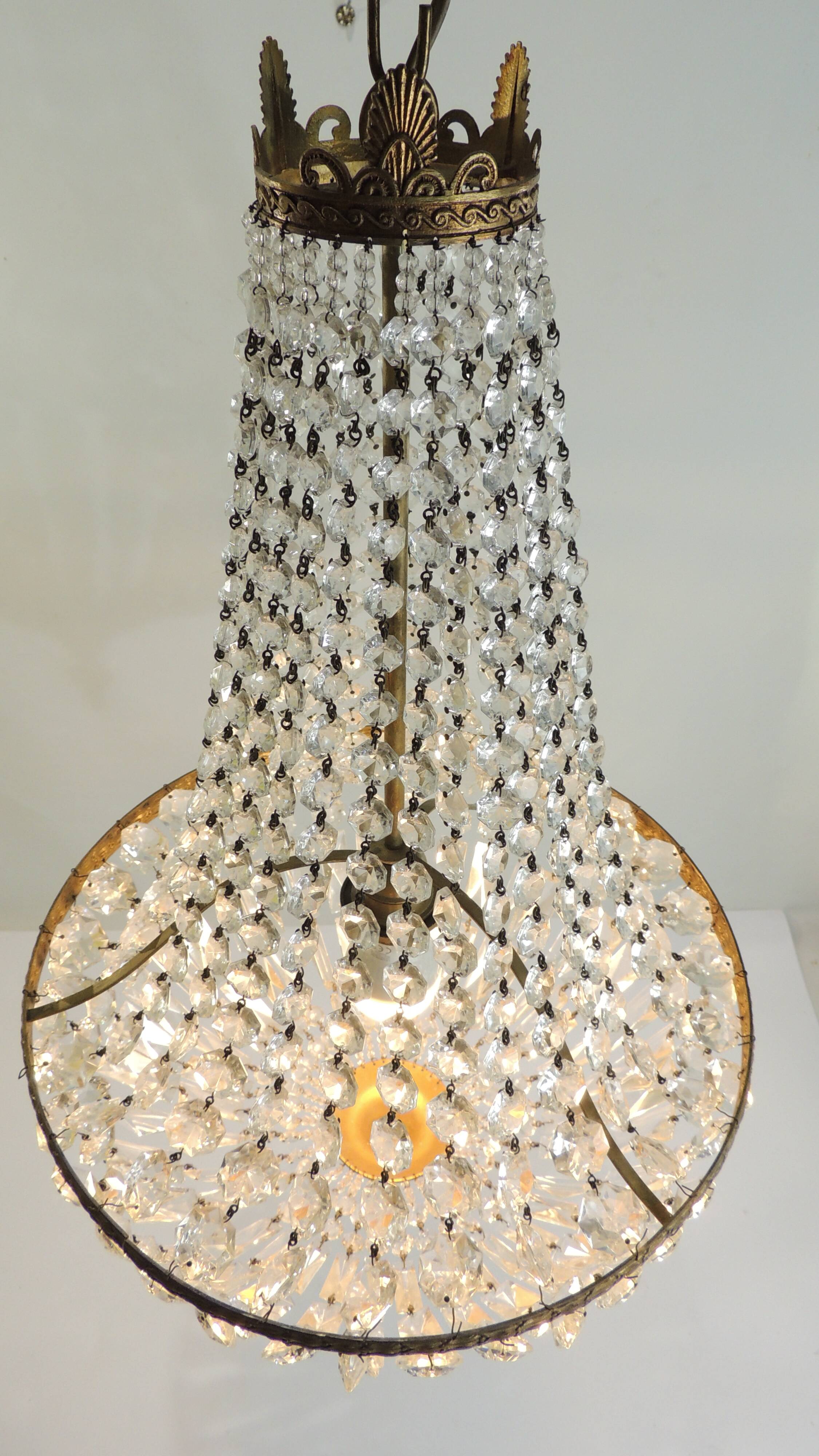 Antique crystal pendant chandelier – vintage Empire style – bronze