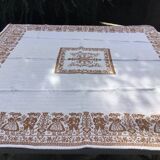 Beige and brown Austrian square tablecloth