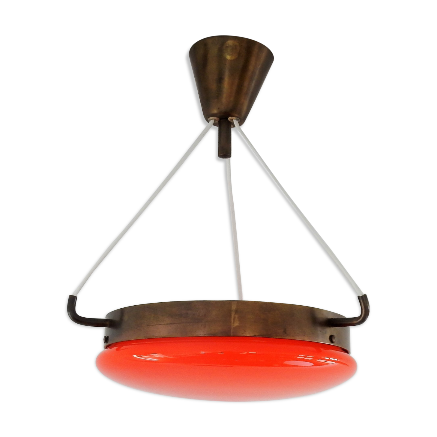 Vintage orange glass and brass ceiling lamp