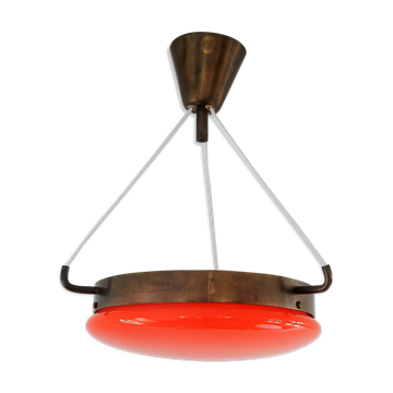 Vintage orange glass and brass ceiling lamp