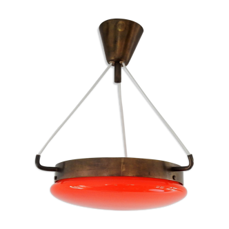 Vintage orange glass and brass ceiling lamp