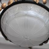 Lustre Art déco en fer forgé et verre Muller Frères Lunéville