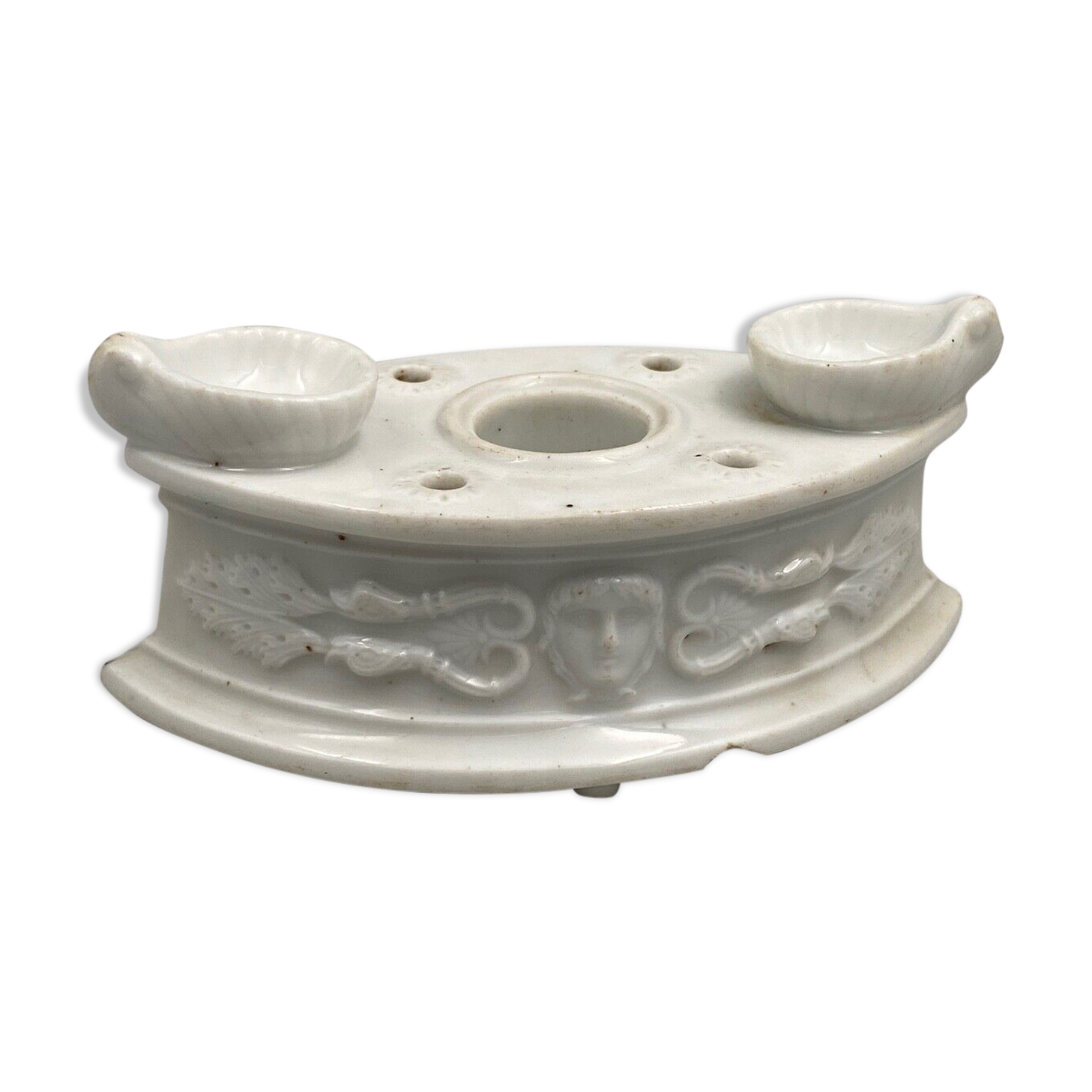 Inkwell late eighteenth early nineteenth white porcelain antique decoration