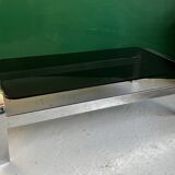 Coffee table in chromed metal and smoked glass