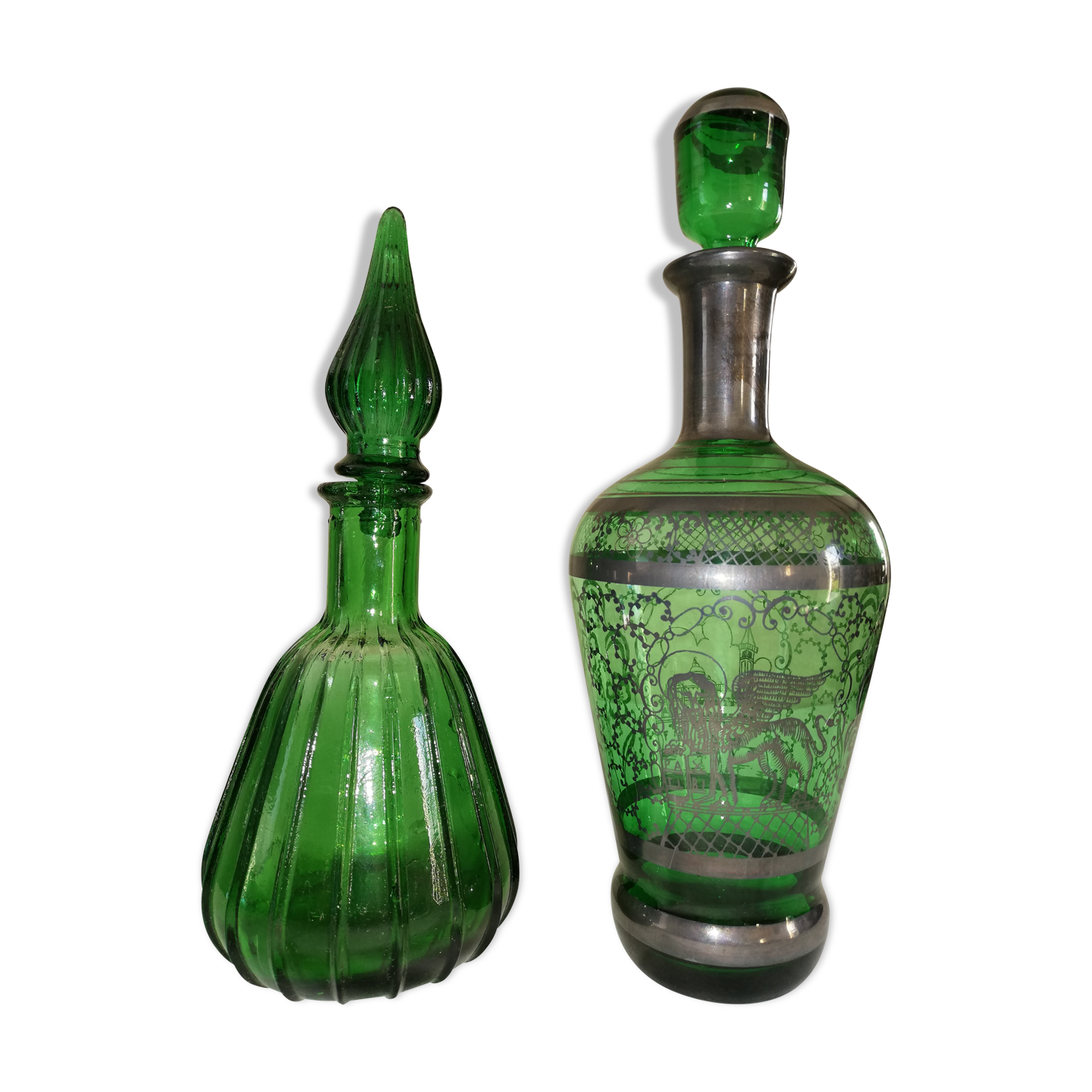 Pair of italian green bottles