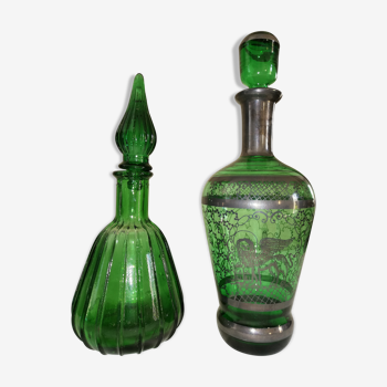 Pair of italian green bottles