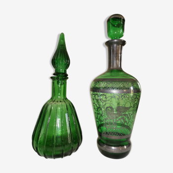 Paire de bouteilles italiennes vertes