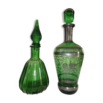 Pair of italian green bottles