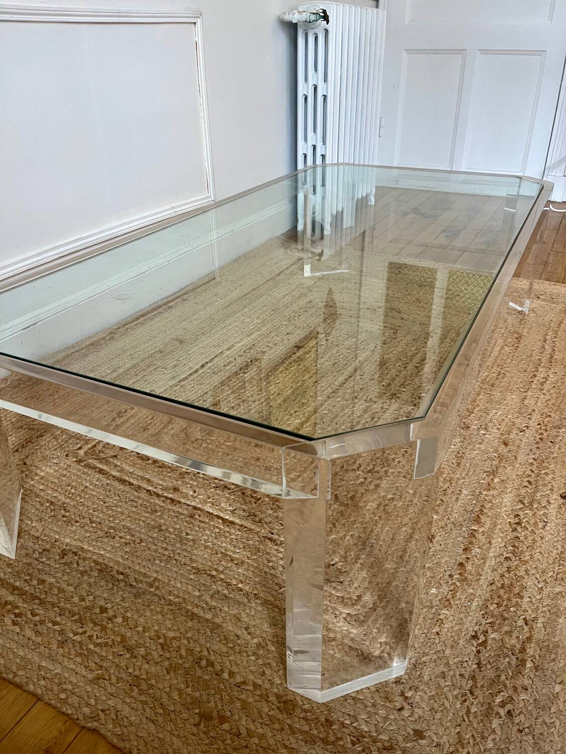 Table basse Athena en altuglas et verre David Lange, années 1970