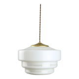 Mid-century Cascade Brass and Opaline Pendant Lamp