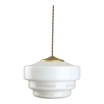 Mid-century Cascade Brass and Opaline Pendant Lamp