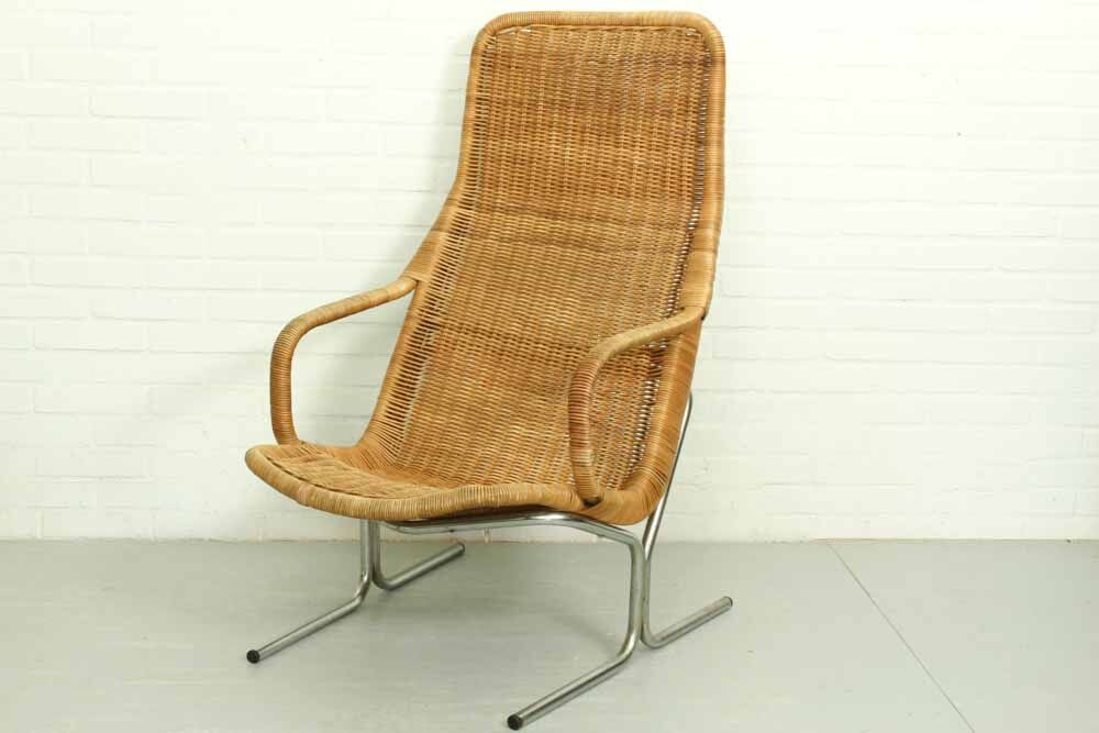 Mid Century Wicker Lounge Chair by Dirk van Sliedregt for Jonker Brothers, 1960s