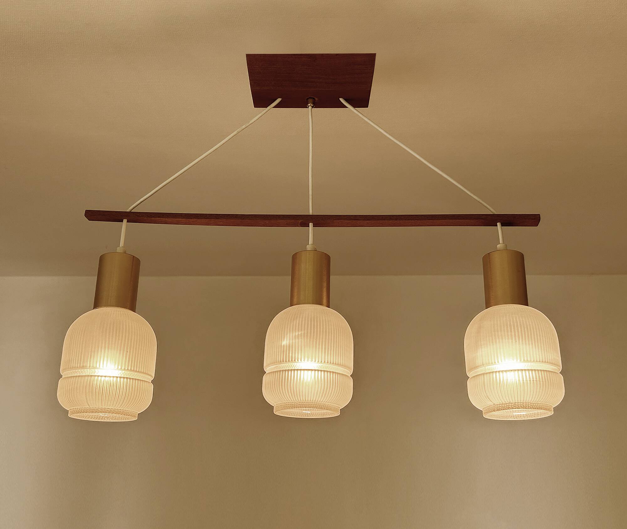 Vintage Scandinavian Pendant Light Teak Glass