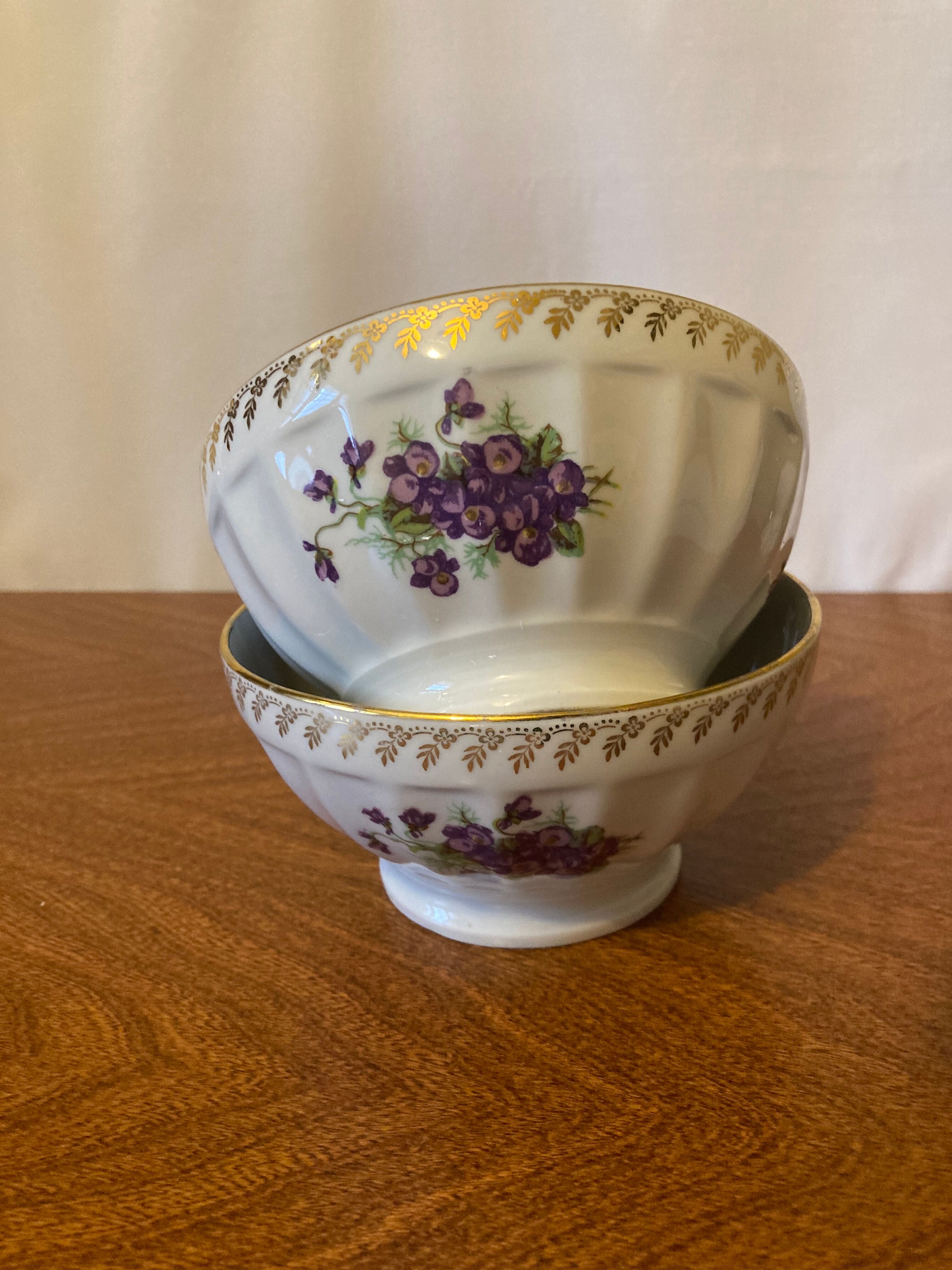 2 Violet Bowls Porcelain by Chauvigny Deshoulières