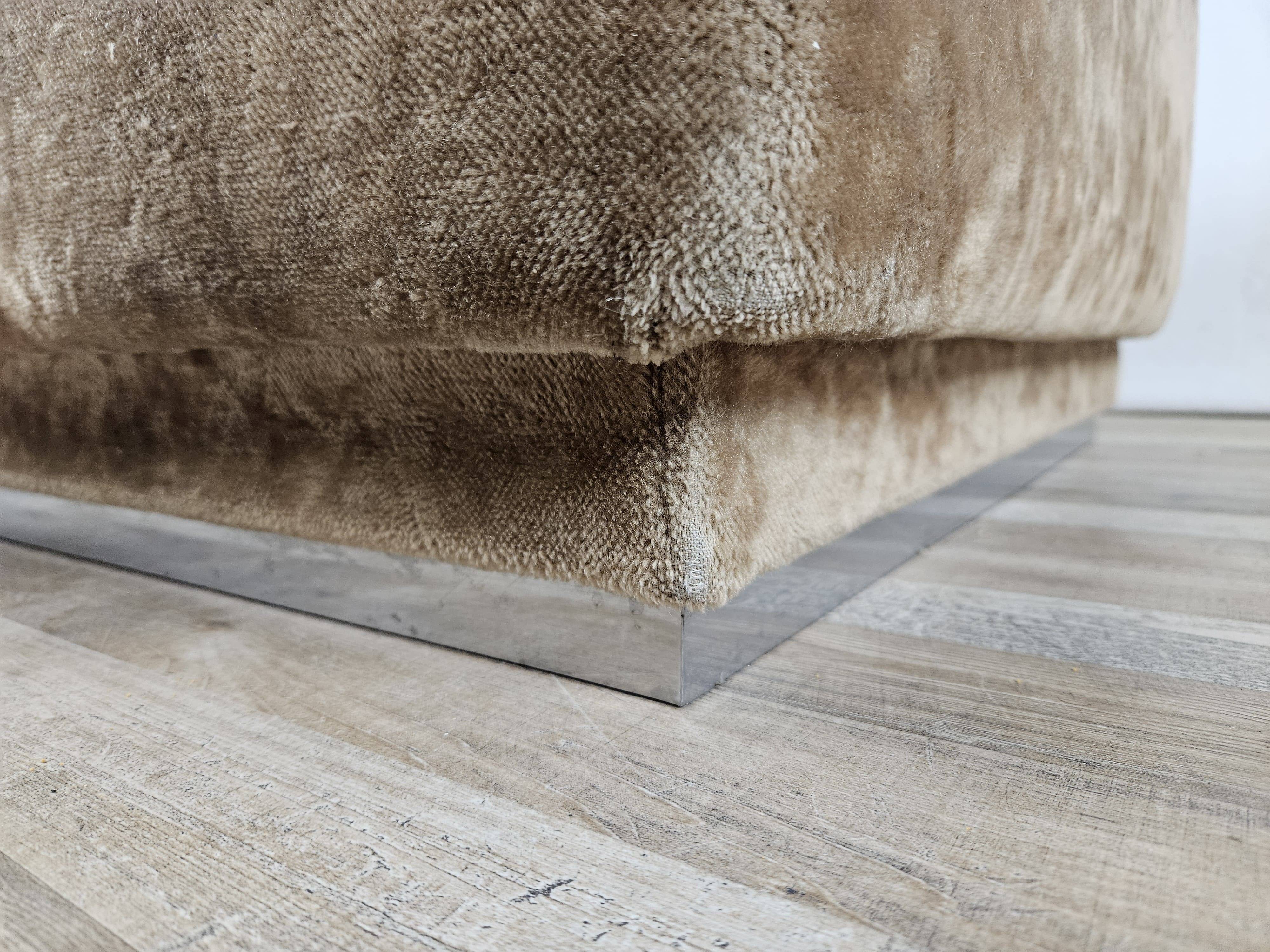 1970s coffee table covered in fabric with glass top